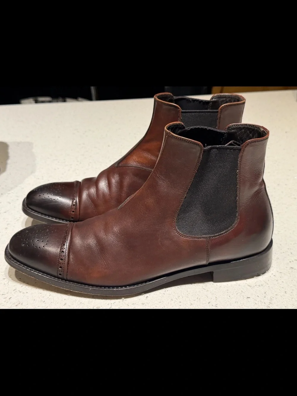 Prada Brown Leather Chelsea Boots with captoe Brogue boots